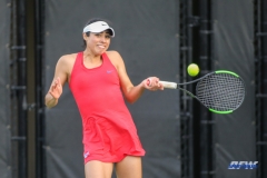 DALLAS, TX - FEBRUARY 09: Ana Perez-Lopez hits a forehand during the SMU women's tennis match vs UCF on February 9, 2018, at the SMU Tennis Complex, Turpin Stadium & Brookshire Family Pavilion in Dallas, TX. (Photo by George Walker/DFWsportsonline)