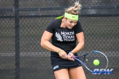 Denton, TX - February 25: Alexandra Héczey during the UNT Mean Green Women’s Tennis dual match against the Marshall Thundering Herd at the Waranch Tennis Complex in Denton, TX. (Photo by Mark Woods/DFWsportsonline)