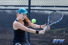Denton, TX - February 25: Haruka Sasaki during the UNT Mean Green Women’s Tennis dual match against the Marshall Thundering Herd at the Waranch Tennis Complex in Denton, TX. (Photo by Mark Woods/DFWsportsonline)