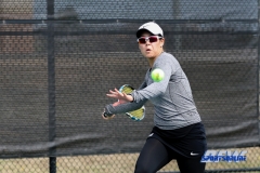 Denton, TX - February 25: Minying Liang during the UNT Mean Green Women’s Tennis dual match against the Marshall Thundering Herd at the Waranch Tennis Complex in Denton, TX. (Photo by Mark Woods/DFWsportsonline)