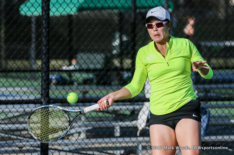 Minying Liang during the singles match between North Texas and Old Dominion on March 3, 2017 at Waranch Tennis Complex in Denton, TX.