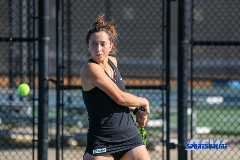 Denton, TX - March 7: Tamuna Kutubidze during the UNT Mean Green Women’s Tennis dual match against the Middle Tennessee State University at the Waranch Tennis Complex in Denton, TX. (Photo by Mark Woods/DFWsportsonline)