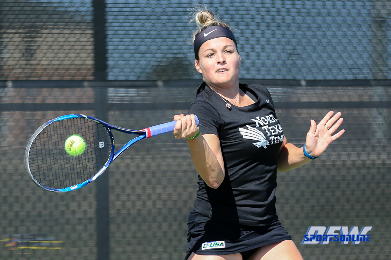 Denton, TX - March 7: Alexandra Héczey during the UNT Mean Green Women’s Tennis dual match against the Middle Tennessee State University at the Waranch Tennis Complex in Denton, TX. (Photo by Mark Woods/DFWsportsonline)