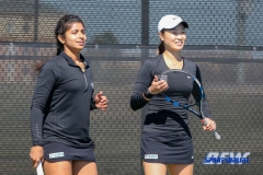 Denton, TX - March 7: Nidhi Surapaneni and Haruka Sasaki during the UNT Mean Green Women’s Tennis dual match against the Middle Tennessee State University at the Waranch Tennis Complex in Denton, TX. (Photo by Mark Woods/DFWsportsonline)