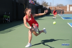 DALLAS, TX - MARCH 16: Charline Anselmo hits a forehand during the SMU women's tennis match vs Troy on March 16, 2018, at the SMU Tennis Complex, Turpin Stadium & Brookshire Family Pavilion in Dallas, TX. (Photo by George Walker/DFWsportsonline)
