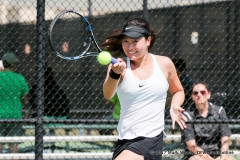 Haruka Sasaki in her singles match against KU on March 19, 2017 at Waranch Tennis Center.