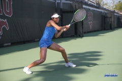 DALLAS, TX - MARCH 31: Ana Perez-Lopez hits a backhand during the SMU women's tennis match vs ECU on March 31, 2018, at the SMU Tennis Complex, Turpin Stadium & Brookshire Family Pavilion in Dallas, TX. (Photo by George Walker/DFWsportsonline)