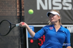 DALLAS, TX - MARCH 31: Anzhelika Shapovalova hits a forehand during the SMU women's tennis match vs ECU on March 31, 2018, at the SMU Tennis Complex, Turpin Stadium & Brookshire Family Pavilion in Dallas, TX. (Photo by George Walker/DFWsportsonline)