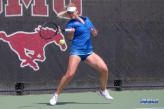DALLAS, TX - MARCH 31: Anzhelika Shapovalova hits a forehand during the SMU women's tennis match vs ECU on March 31, 2018, at the SMU Tennis Complex, Turpin Stadium & Brookshire Family Pavilion in Dallas, TX. (Photo by George Walker/DFWsportsonline)