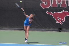 DALLAS, TX - MARCH 31: Liza Buss serves during the SMU women's tennis match vs ECU on March 31, 2018, at the SMU Tennis Complex, Turpin Stadium & Brookshire Family Pavilion in Dallas, TX. (Photo by George Walker/DFWsportsonline)