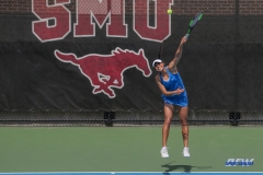 DALLAS, TX - MARCH 31: Ana Perez-Lopez serves during the SMU women's tennis match vs ECU on March 31, 2018, at the SMU Tennis Complex, Turpin Stadium & Brookshire Family Pavilion in Dallas, TX. (Photo by George Walker/DFWsportsonline)