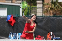 ARLINGTON, TX - APRIL 4: Sarai Monarrez Yesaki hits an overhead during the women's tennis match between UTA and SMU on April 4, 2018, at the UTA Tennis Center in Arlington, TX. (Photo by George Walker/DFWsportsonline)