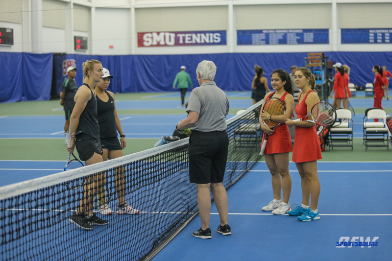 DALLAS, TX - APRIL 12: Coin toss during the SMU women's tennis match vs North Texas on April 12, 2018, at the SMU Tennis Complex, Turpin Stadium & Brookshire Family Pavilion in Dallas, TX. (Photo by George Walker/DFWsportsonline)