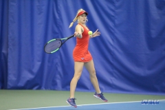 DALLAS, TX - APRIL 12: Nicole Petchey hits a forehand during the SMU women's tennis match vs North Texas on April 12, 2018, at the SMU Tennis Complex, Turpin Stadium & Brookshire Family Pavilion in Dallas, TX. (Photo by George Walker/DFWsportsonline)