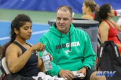 DALLAS, TX - APRIL 16: Associate Head Coach Jeff Hammond discusses match strategy with Nidhi Surapaneni during the North Texas women's tennis match vs SMU on April 12, 2018, at the SMU Tennis Complex, Turpin Stadium & Brookshire Family Pavilion in Dallas, TX. (Photo by Mark Woods/DFWsportsonline)