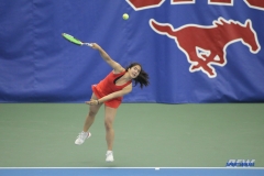 DALLAS, TX - APRIL 12: Sarai Monarrez Yesaki serves during the SMU women's tennis match vs North Texas on April 12, 2018, at the SMU Tennis Complex, Turpin Stadium & Brookshire Family Pavilion in Dallas, TX. (Photo by George Walker/DFWsportsonline)