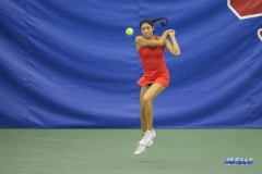 DALLAS, TX - APRIL 12: Ana Perez-Lopez hits a backhand during the SMU women's tennis match vs North Texas on April 12, 2018, at the SMU Tennis Complex, Turpin Stadium & Brookshire Family Pavilion in Dallas, TX. (Photo by George Walker/DFWsportsonline)