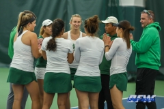 Plano, TX - April 14: Captain Maria Kononova leads the team in their pre-match ritual before the North Texas Women’s Tennis dual match against the University of Arlington at the Lifetime Plano Tennis facility in Plano, TX. (Photo by Mark Woods/DFWsportsonline)