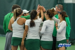 Plano, TX - April 14: Pre-match huddle before the North Texas Women’s Tennis dual match against the University of Arlington at the Lifetime Plano Tennis facility in Plano, TX. (Photo by Mark Woods/DFWsportsonline)