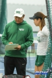 Plano, TX - April 14: Head Coach Sujay Lama discusses a point with Haruka Sasaki during the North Texas Women’s Tennis dual match against the University of Arlington at the Lifetime Plano Tennis facility in Plano, TX. (Photo by Mark Woods/DFWsportsonline)
