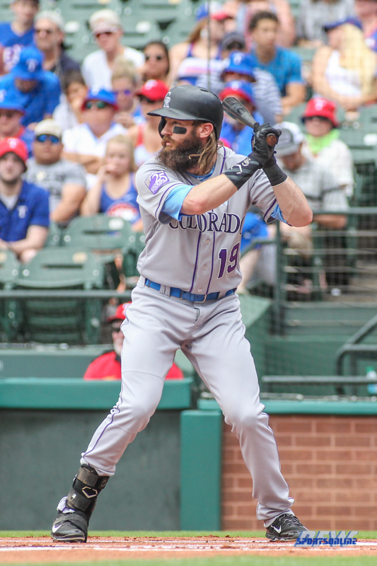 ARLINGTON, TX - JUNE 17: Colorado Rockies center fielder Charlie Blackmon (19) stands at the plate during the game between the Colorado Rockies and the Texas Rangers on June 17, 2018 at Globe Life Park in Arlington, TX. (Photo by George Walker/Icon Sportswire) ARLINGTON, TX - JUNE 17: Colorado Rockies center fielder Charlie Blackmon (19) stands at the plate during the game between the Colorado Rockies and the Texas Rangers on June 17, 2018 at Globe Life Park in Arlington, TX. (Photo by George Walker/Icon Sportswire)