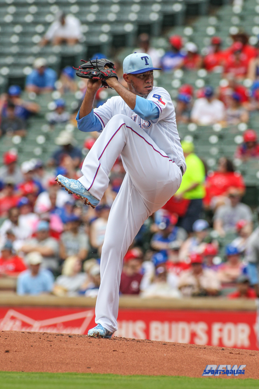 ARLINGTON, TX - JUNE 17: Texas Rangers pitcher Yovani Gallardo (49) winds up during the game between the Colorado Rockies and the Texas Rangers on June 17, 2018 at Globe Life Park in Arlington, TX. (Photo by George Walker/Icon Sportswire) ARLINGTON, TX - JUNE 17: Texas Rangers pitcher Yovani Gallardo (49) winds up during the game between the Colorado Rockies and the Texas Rangers on June 17, 2018 at Globe Life Park in Arlington, TX. (Photo by George Walker/Icon Sportswire)