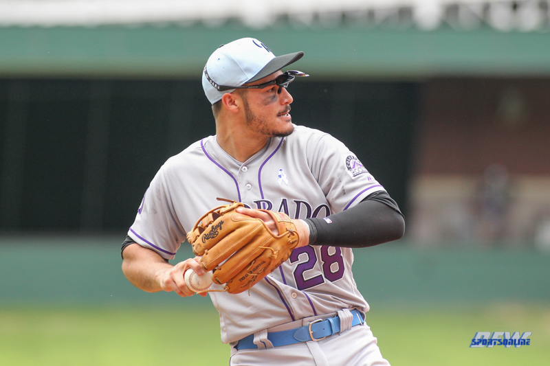 ARLINGTON, TX - JUNE 17: Colorado Rockies third baseman Nolan Arenado (28) throws to first base during the game between the Colorado Rockies and the Texas Rangers on June 17, 2018 at Globe Life Park in Arlington, TX. (Photo by George Walker/Icon Sportswire) ARLINGTON, TX - JUNE 17: Colorado Rockies third baseman Nolan Arenado (28) throws to first base during the game between the Colorado Rockies and the Texas Rangers on June 17, 2018 at Globe Life Park in Arlington, TX. (Photo by George Walker/Icon Sportswire)