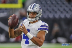 HOUSTON, TX - AUGUST 30: Dallas Cowboys quarterback Dak Prescott (4) warms up prior to the preseason game between the Houston Texans and Dallas Cowboys on August 30, 2018, at NRG Stadium in Houston, TX. (Photo by George Walker/DFWsportsonline)