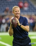 HOUSTON, TX - AUGUST 30: Dallas Cowboys head coach Jason Garrett passes the football prior to the preseason game between the Houston Texans and Dallas Cowboys on August 30, 2018, at NRG Stadium in Houston, TX. (Photo by George Walker/DFWsportsonline)
