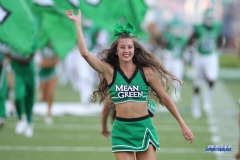 DENTON, TX - SEPTEMBER 01: North Texas cheerleaders perform during the game between North Texas and SMU on September 1, 2018 at Apogee Stadium in Denton, TX. (Photo by George Walker/DFWsportsonline)