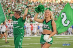 DENTON, TX - SEPTEMBER 01: North Texas Cheerleaders perform during the game between North Texas and SMU on September 1, 2018 at Apogee Stadium in Denton, TX. (Photo by George Walker/DFWsportsonline)