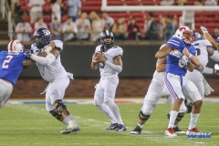 DALLAS, TX - SEPTEMBER 07: TCU Horned Frogs quarterback Shawn Robinson (3) passes during the game between TCU and SMU on September 7, 2018 at Gerald J. Ford Stadium in Dallas, TX. (Photo by George Walker/DFWsportsonline)