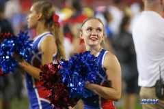DALLAS, TX - SEPTEMBER 07: Southern Methodist Mustangs cheerleader performs during the game between TCU and SMU on September 7, 2018 at Gerald J. Ford Stadium in Dallas, TX. (Photo by George Walker/DFWsportsonline)