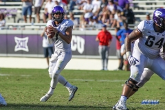 DALLAS, TX - SEPTEMBER 16: TCU Horned Frogs quarterback Kenny Hill (7) passes during the game between the SMU Mustangs and TCU Horned Frogs on September 16, 2017, at Amon G. Carter Stadium in Fort Worth, Texas. (Photo by George Walker/DFWsportsonline)