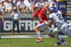 DALLAS, TX - SEPTEMBER 16: Southern Methodist Mustangs wide receiver Trey Quinn (18) during the game between the SMU Mustangs and TCU Horned Frogs on September 16, 2017, at Amon G. Carter Stadium in Fort Worth, Texas. (Photo by George Walker/DFWsportsonline)