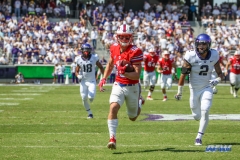 DALLAS, TX - SEPTEMBER 16: Southern Methodist Mustangs wide receiver Trey Quinn (18) runs to the end zone during the game between the SMU Mustangs and TCU Horned Frogs on September 16, 2017, at Amon G. Carter Stadium in Fort Worth, Texas.  (Photo by George Walker/DFWsportsonline)