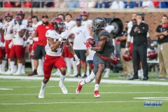 DALLAS, TX - SEPTEMBER 23: Southern Methodist Mustangs wide receiver James Proche (3) catches a pass during the game between SMU and Arkansas State on September 23, 2017, at Gerald J. Ford Stadium in Dallas, TX. (Photo by George Walker/DFWsportsonline)