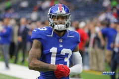 HOUSTON, TX - SEPTEMBER 23: New York Giants wide receiver Odell Beckham (13) greets fans before the game between the Houston Texans and New York Giants on September 23, 2018, at NRG Stadium in Houston, TX. (Photo by George Walker/DFWsportsonline)