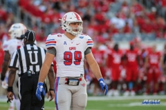 HOUSTON, CA - OCTOBER 07: Southern Methodist Mustangs defensive end Justin Lawler (99) looks to the sideline during the game between SMU and Houston on October 7, 2017, at TDECU Stadium in Houston, TX. (Photo by George Walker/Icon Sportswire)
