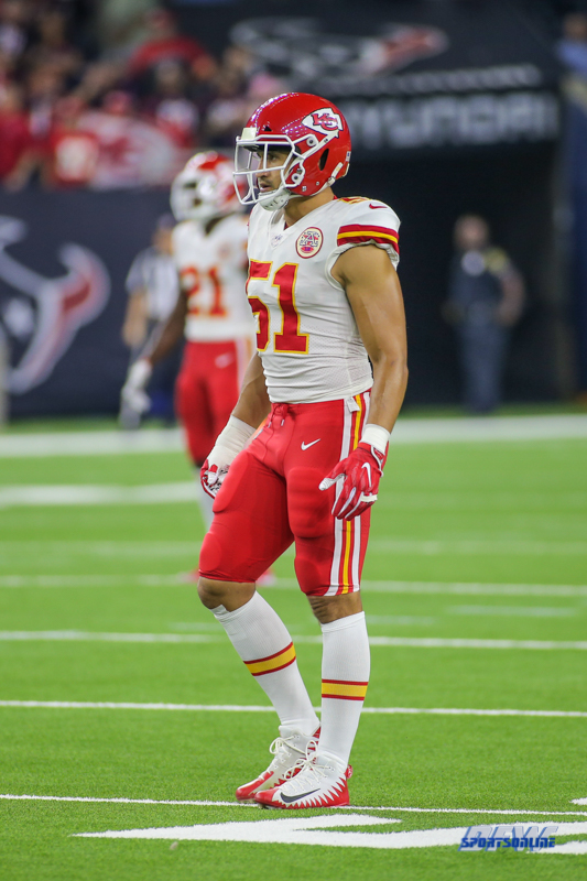 HOUSTON, TX - OCTOBER 08: Kansas City Chiefs outside linebacker Frank Zombo (51) during the game between the Houston Texans and Kansas City Chiefs on October 8, 2017, at NRG Stadium in Houston, TX. (Photo by George Walker/DFWsportsonline)
