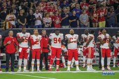 HOUSTON, TX - OCTOBER 08: Chiefs players standing and sitting for National Anthem during the game between the Houston Texans and Kansas City Chiefs on October 8, 2017, at NRG Stadium in Houston, TX. (Photo by George Walker/DFWsportsonline)
