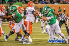 Denton, TX - November 11: North Texas Mean Green defensive tackle Roderick Young (49) and defensive end Andy Flusche (99) during the game between the North Texas Mean Green and UTEP Miners (Photo by Mark Woods/DFWsportsonline)