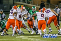 Denton, TX - November 11: UTEP quarterback Zack Greenlee hands off to running back Kevin Dove (15) during the game between the North Texas Mean Green and UTEP Miners (Photo by Mark Woods/DFWsportsonline)