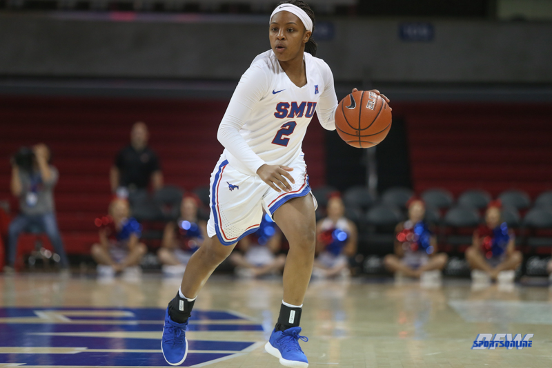 DALLAS, TX - NOVEMBER 12: Southern Methodist Mustangs guard Ariana Whitfield (2) brings the ball up court during the game between SMU and Mississippi Valley State on November 12, 2018 at Moody Coliseum in Dallas, TX. (Photo by George Walker/Icon Sportswire) DALLAS, TX - NOVEMBER 12: Southern Methodist Mustangs guard Ariana Whitfield (2) brings the ball up court during the game between SMU and Mississippi Valley State on November 12, 2018 at Moody Coliseum in Dallas, TX. (Photo by George Walker/Icon Sportswire)