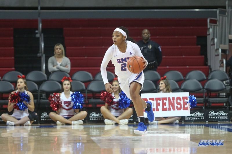 DALLAS, TX - NOVEMBER 12: Southern Methodist Mustangs guard Ariana Whitfield (2) brings the ball up court during the game between SMU and Mississippi Valley State on November 12, 2018 at Moody Coliseum in Dallas, TX. (Photo by George Walker/Icon Sportswire) DALLAS, TX - NOVEMBER 12: Southern Methodist Mustangs guard Ariana Whitfield (2) brings the ball up court during the game between SMU and Mississippi Valley State on November 12, 2018 at Moody Coliseum in Dallas, TX. (Photo by George Walker/Icon Sportswire)