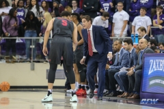 FORT WORTH, TX - DECEMBER 05: Southern Methodist Mustangs head coach Tim Jankovich talks to Southern Methodist Mustangs forward Ethan Chargois (5) during the game between SMU and TCU on December 5, 2017 at the Ed and Rae Schollmaier Arena in Fort Worth, TX. (Photo by George Walker/DFWsportsonline