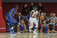 DALLAS, TX - DECEMBER 13: Southern Methodist Mustangs guard Elijah Landrum (20) brings the ball up court during the men's basketball game between SMU and New Orleans on December 13, 2017, at Moody Coliseum, in Dallas, TX. (Photo by George Walker/DFWsportsonline)