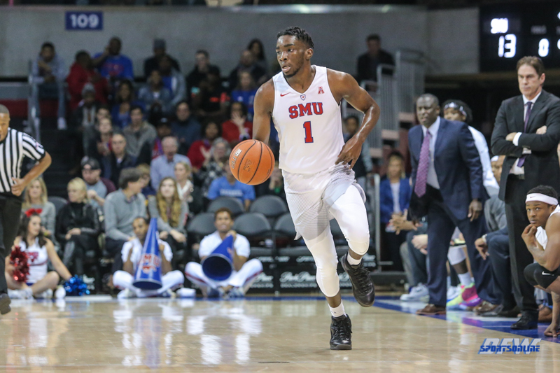 UNIVERSITY PARK, TX - DECEMBER 18: Southern Methodist Mustangs guard Shake Milton (1) brings the ball up court during the game between SMU and Boise State on December 18, 2017, at Moody Coliseum in Dallas, TX. (Photo by George Walker/DFWsportsonline)