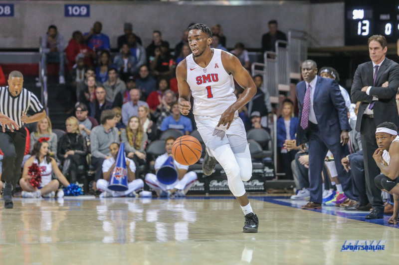 UNIVERSITY PARK, TX - DECEMBER 18: Southern Methodist Mustangs guard Shake Milton (1) brings the ball up court during the game between SMU and Boise State on December 18, 2017, at Moody Coliseum in Dallas, TX. (Photo by George Walker/Icon Sportswire)