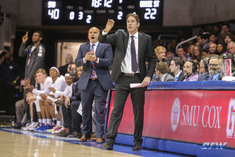 UNIVERSITY PARK, TX - DECEMBER 18: Southern Methodist Mustangs head coach Tim Jankovich gives direction during the game between SMU and Boise State on December 18, 2017, at Moody Coliseum in Dallas, TX. (Photo by George Walker/Icon Sportswire)